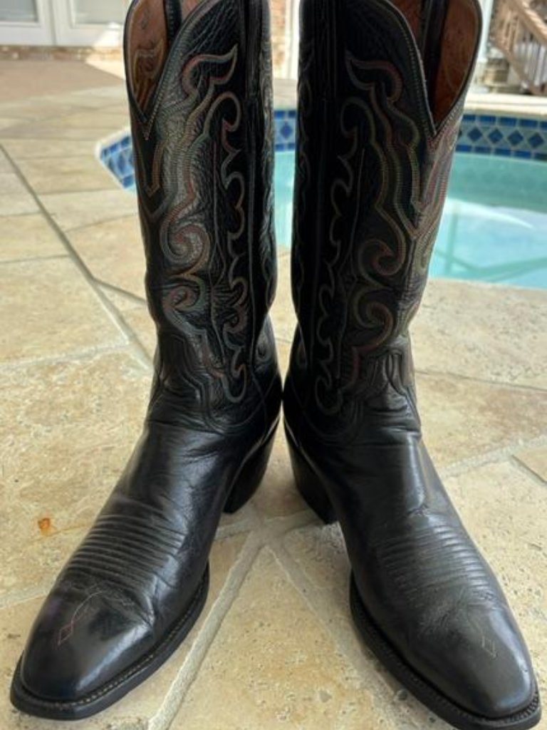 Lucchese San Antonio Black Leather Rainbow Stitched Cowboy Boots 9.5b